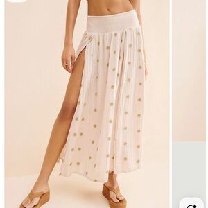 Free People Cream Maxi Skirt with Gold Dot Embroidery